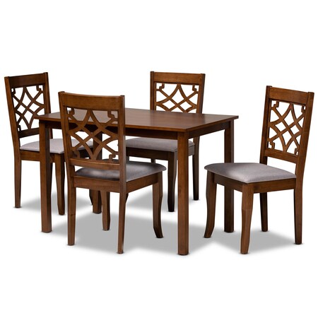 Baxton Studio Celina Grey Upholstered and Walnut Wood 5-Piece Dining Set 172-9875-8959
